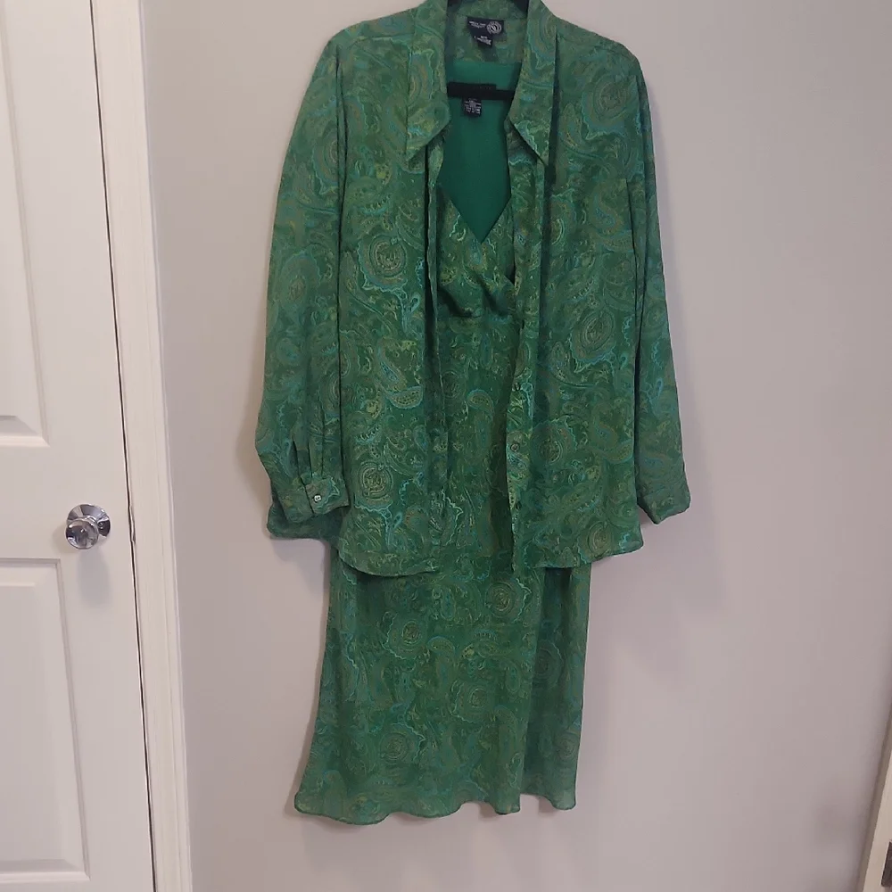 Venezia 2‑Piece Paisley Dress & Shirt Set – Size 18/20, Emerald Boho Y2K‎ - Picture 2 of 15